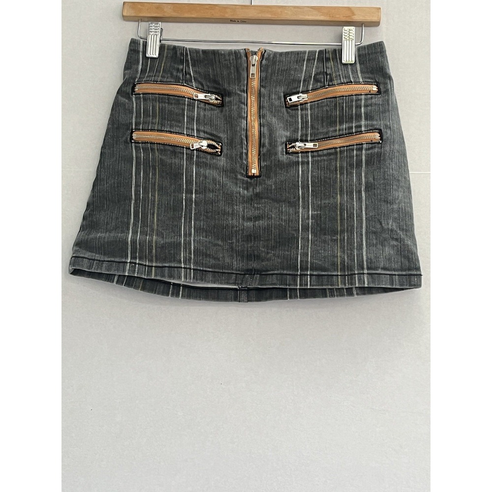Urban Outfitters Denim Mini Skirt S‎ Gray/black Stripe Zipper Accents